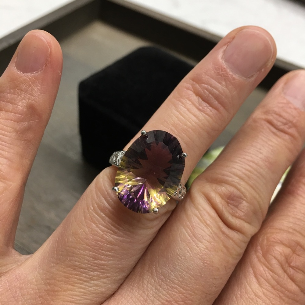 Certified 14.2 CT Ametrine Solid Silver Ring - Picture 10 of 16